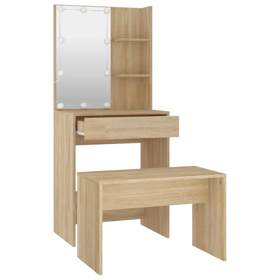 Ensemble de coiffeuse avec LED Chêne sonoma Bois d'ingénierie - 5