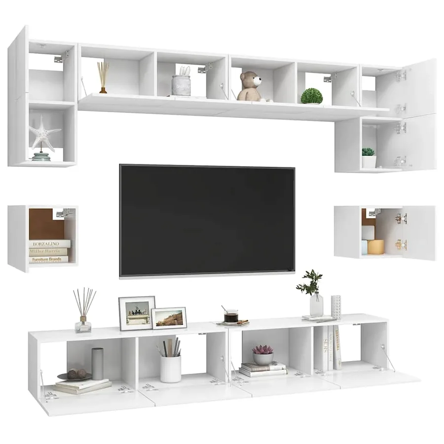 Ensemble de meubles TV 8 pcs Blanc Bois d'ingénierie - 3