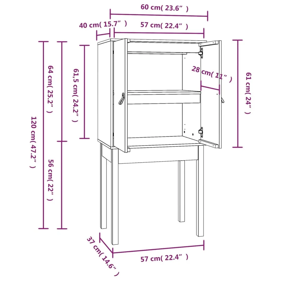 Buffet haut Blanc 60x40x120 cm Bois massif de pin - 9