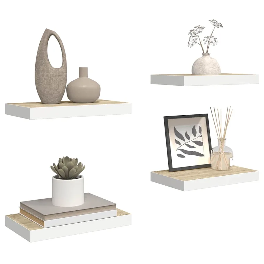 Étagères flottantes 4 pcs Chêne et blanc 40x23,5x3,8 cm MDF - 5