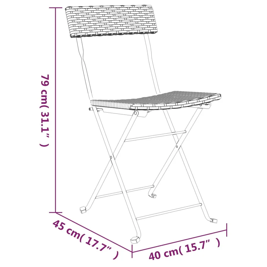 Ensemble de bistro pliable 3 pcs Marron Résine tressée - 11