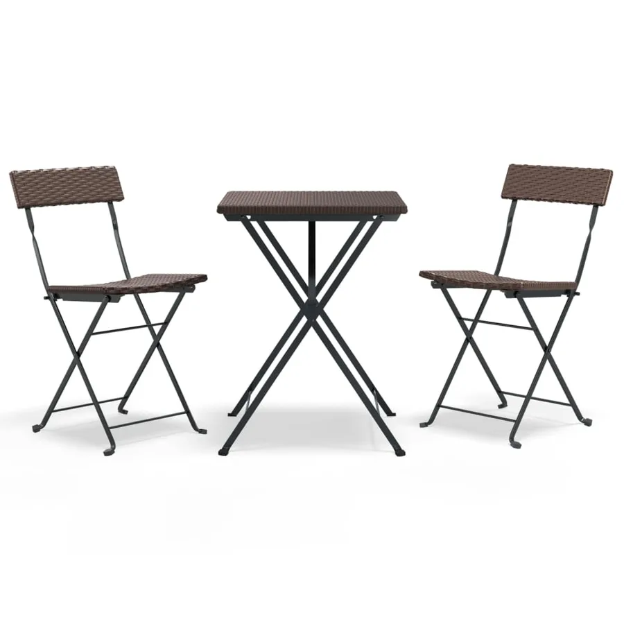 Ensemble de bistro pliable 3 pcs Marron Résine tressée - 2