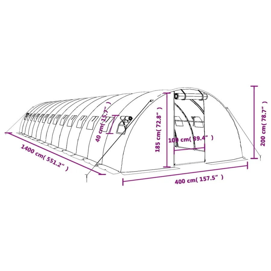 Serre avec cadre en acier vert 56 m² 14x4x2 m - 12
