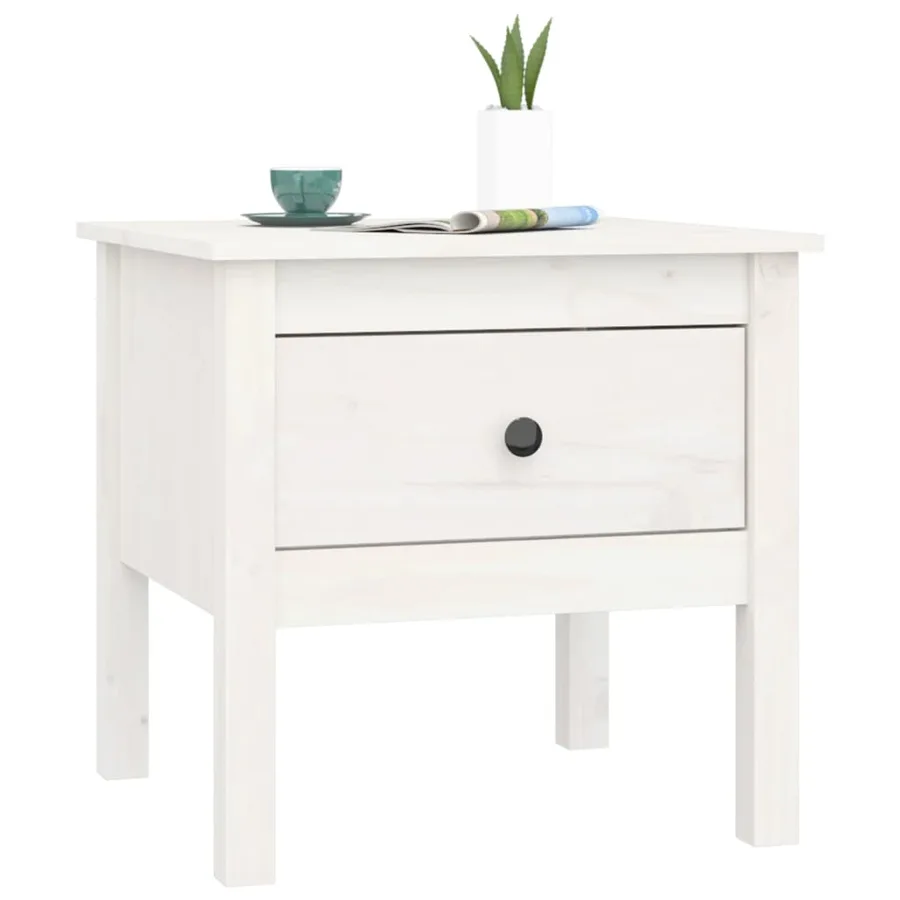 Table d'appoint Blanc 50x50x49 cm Bois massif de pin - 4