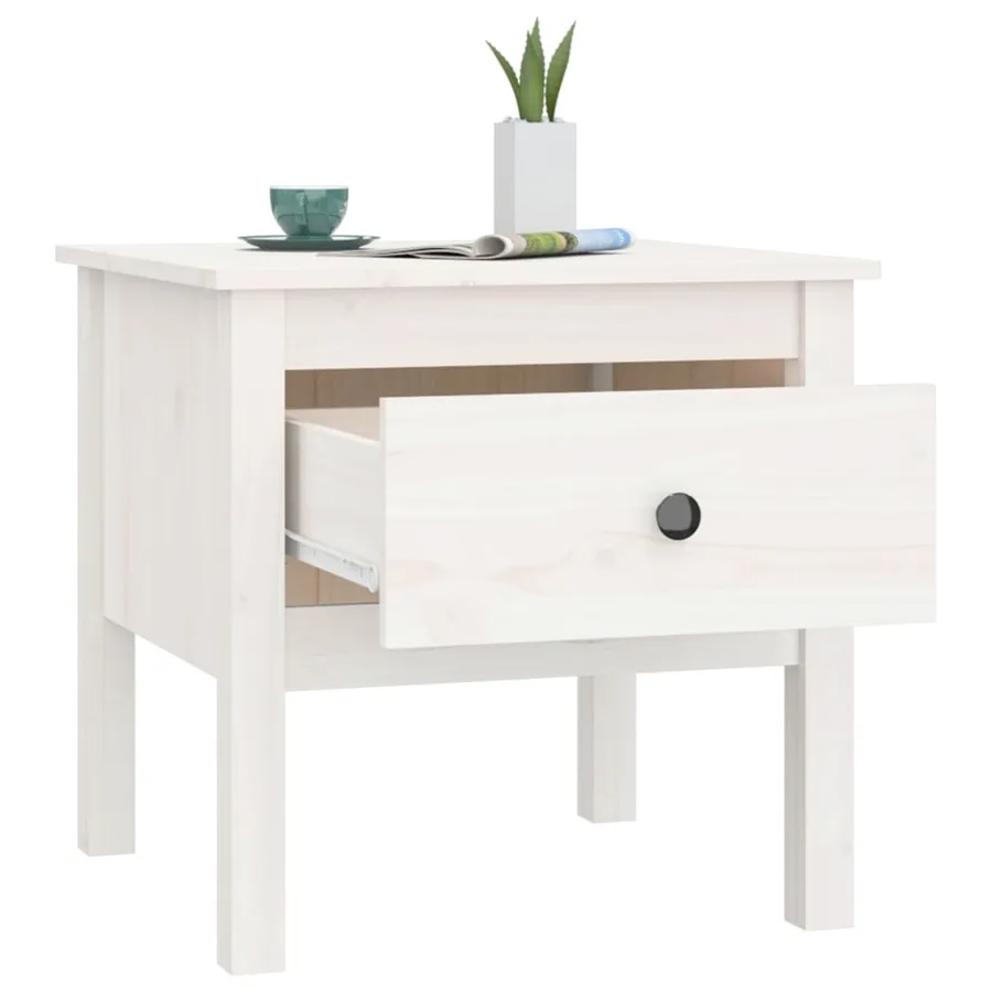 Table d'appoint Blanc 50x50x49 cm Bois massif de pin - 5