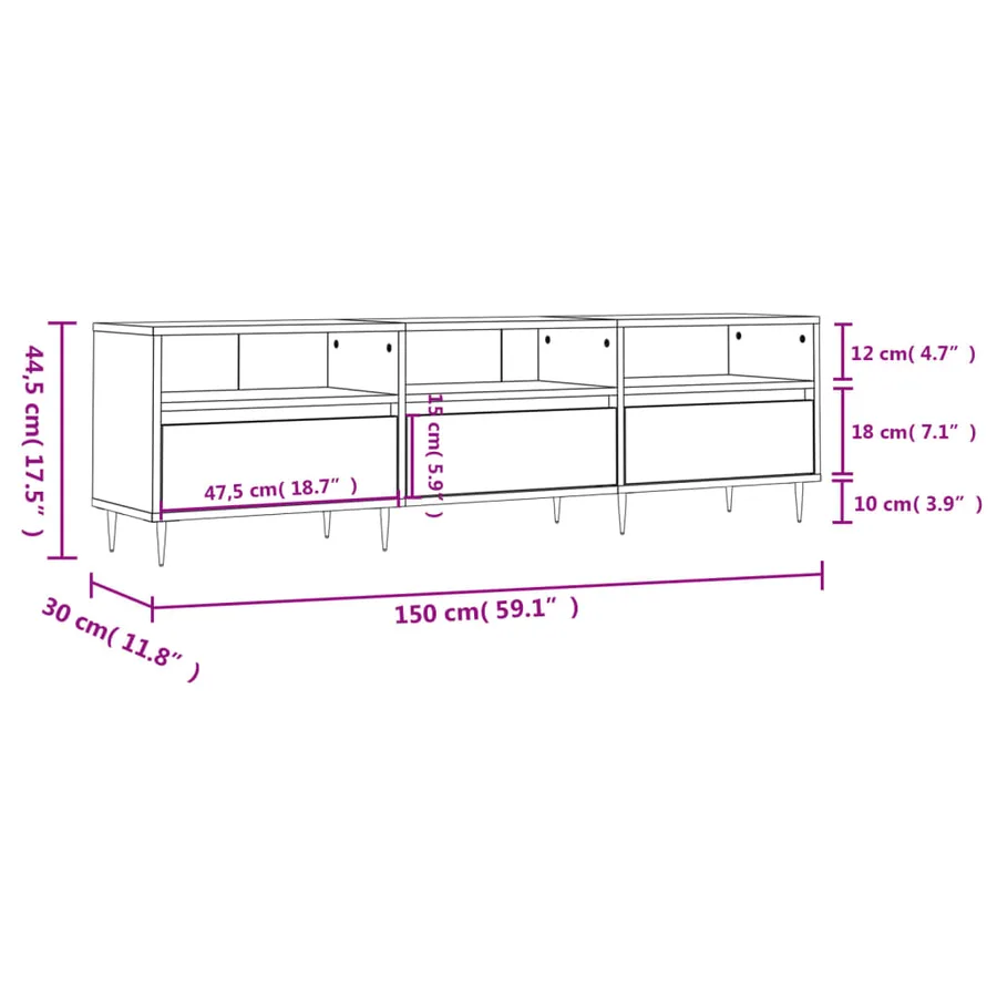 Meuble TV blanc 150x30x44,5 cm bois d'ingénierie - 11
