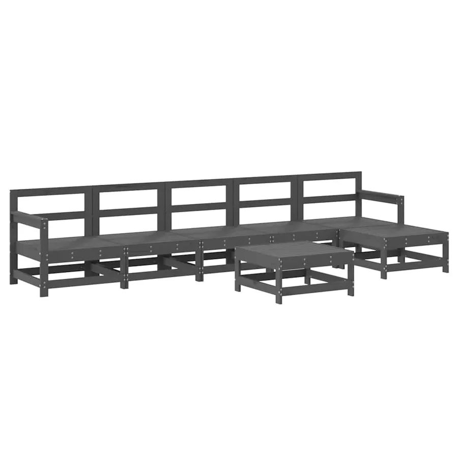 Salon de jardin 7 pcs avec coussins gris bois massif - 3