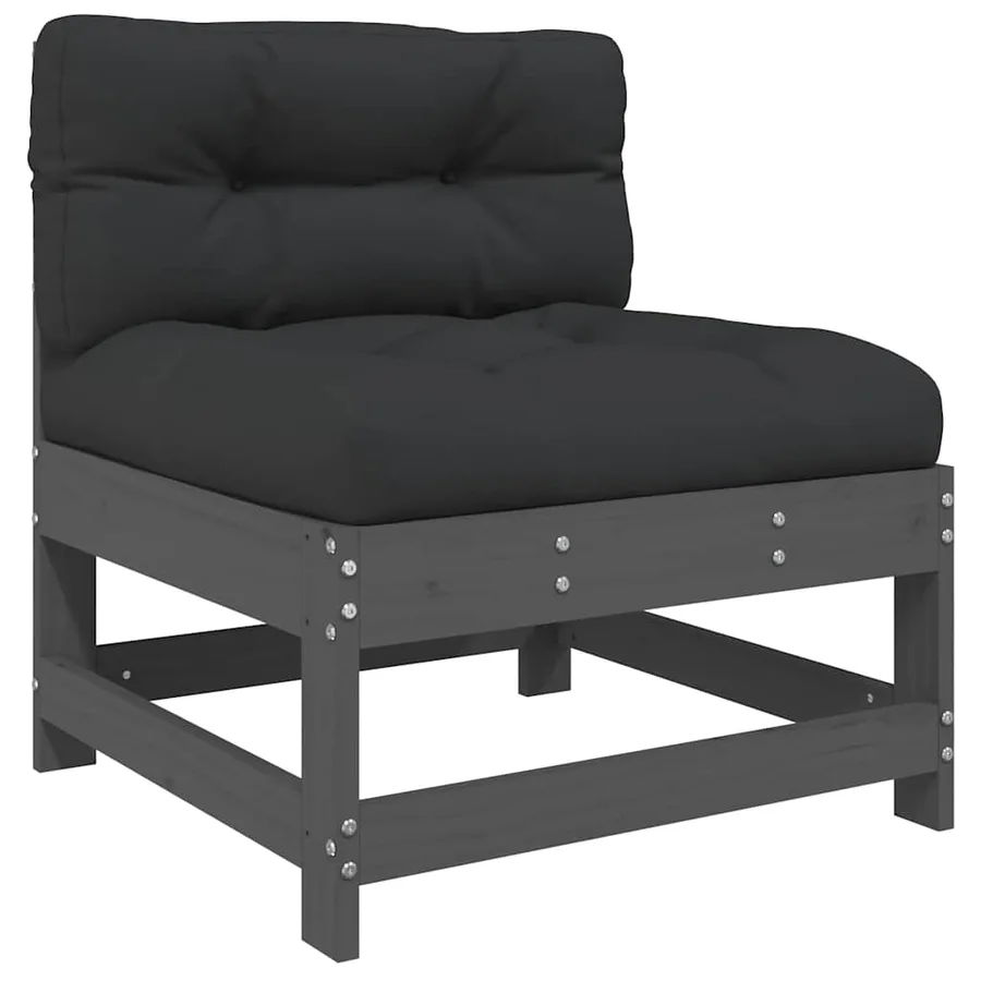 Salon de jardin 7 pcs avec coussins gris bois massif - 4