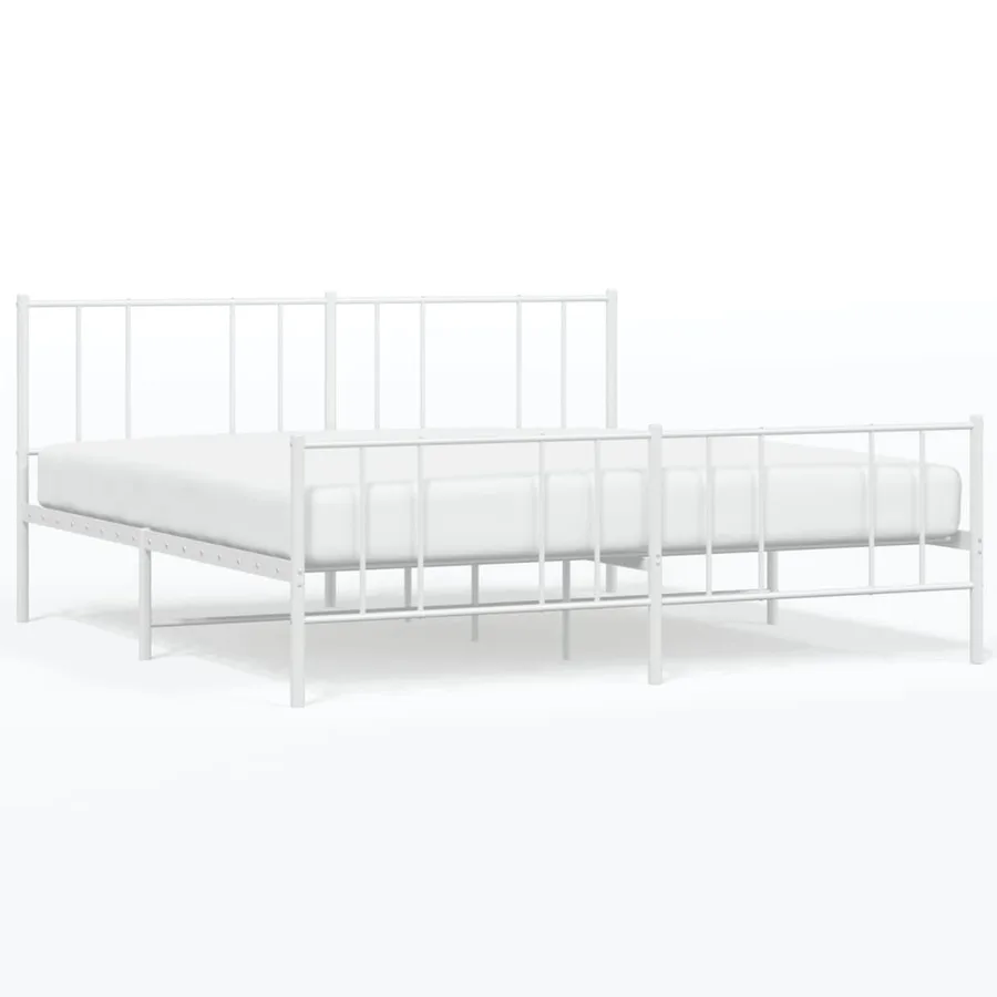 Cadre de lit métal sans matelas et pied de lit blanc 200x200 cm - 2