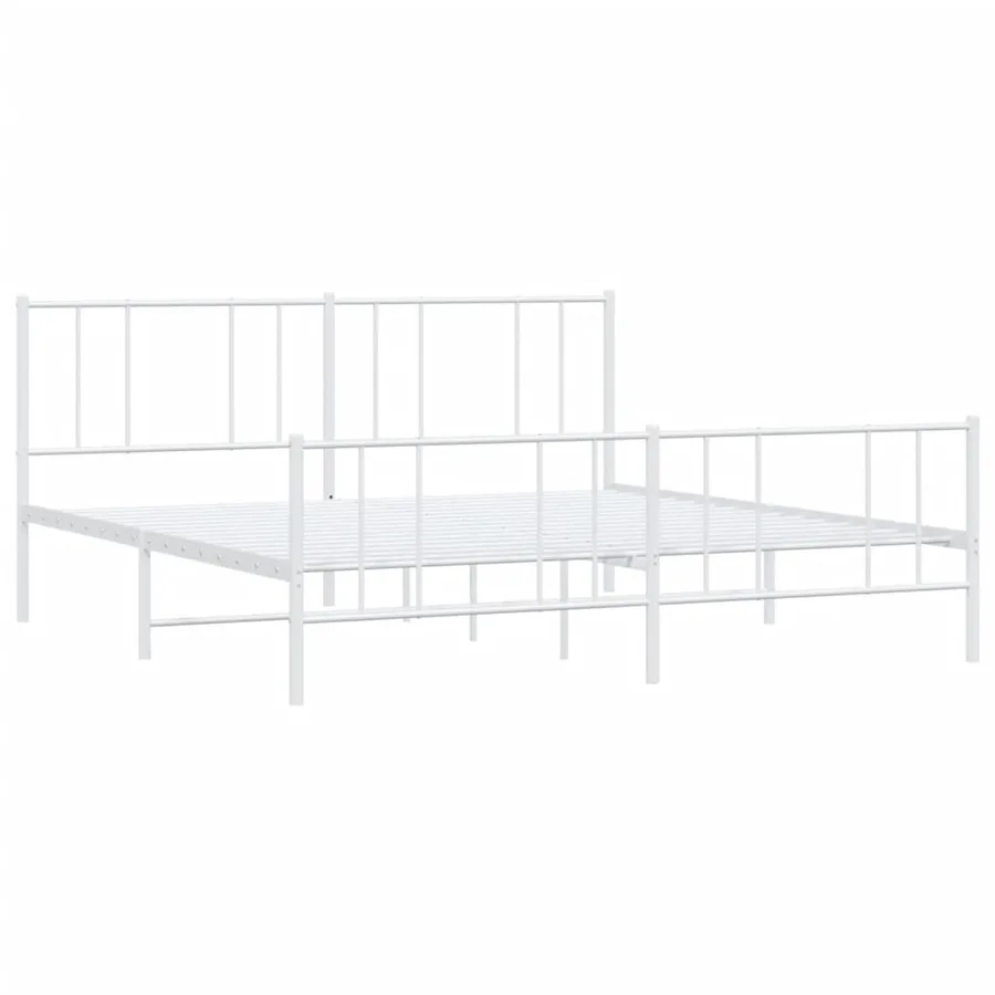Cadre de lit métal sans matelas et pied de lit blanc 200x200 cm - 3