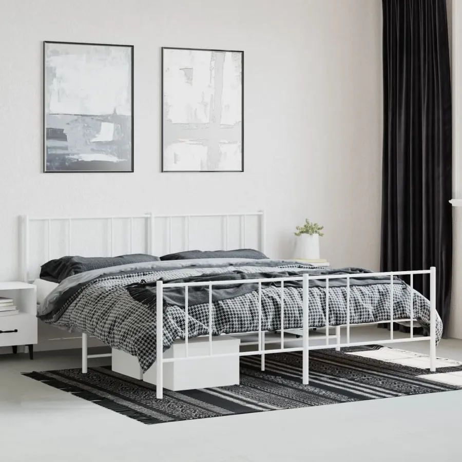 Cadre de lit métal sans matelas et pied de lit blanc 200x200 cm - 4