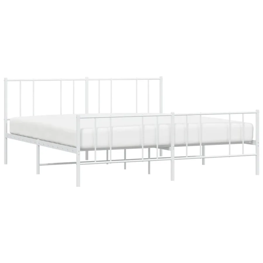 Cadre de lit métal sans matelas et pied de lit blanc 200x200 cm - 5
