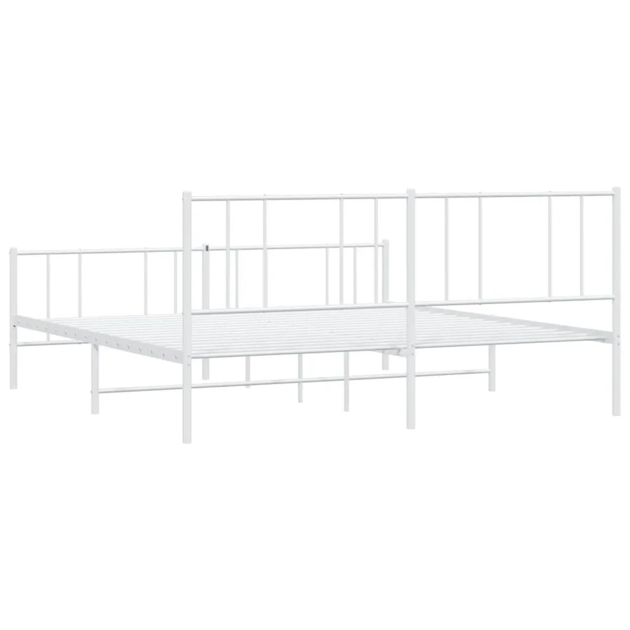 Cadre de lit métal sans matelas et pied de lit blanc 200x200 cm - 8