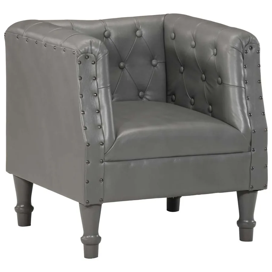 Chaise cabriolet gris cuir véritable