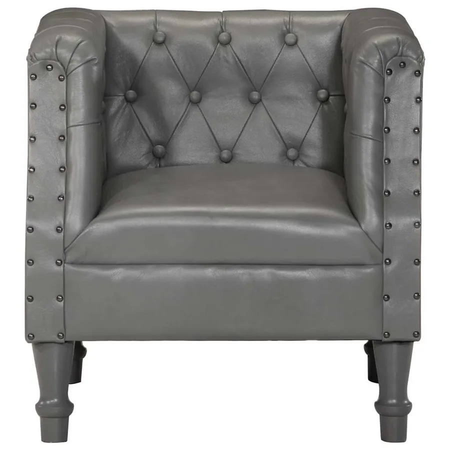 Chaise cabriolet gris cuir véritable - 2