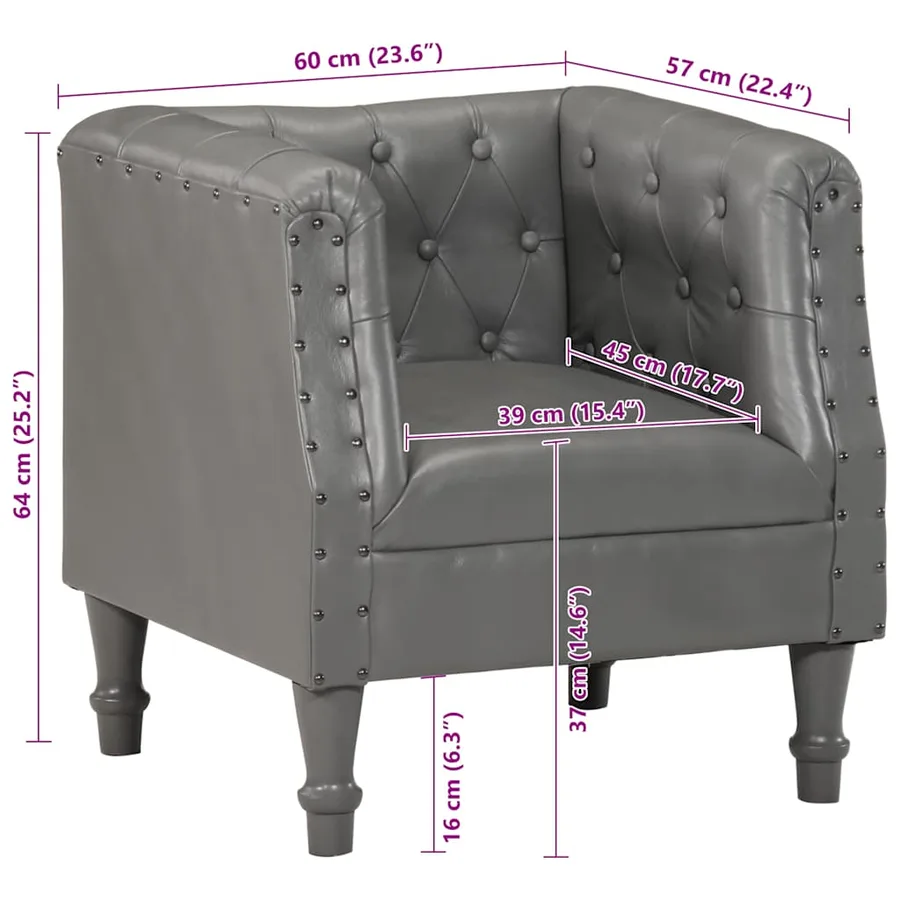 Chaise cabriolet gris cuir véritable - 9