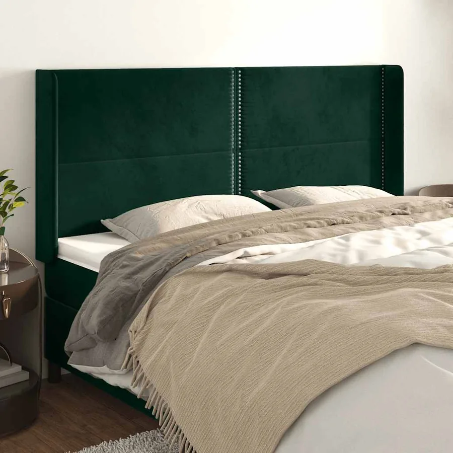 Tête de lit avec oreilles Vert foncé 203x16x118/128 cm Velours
