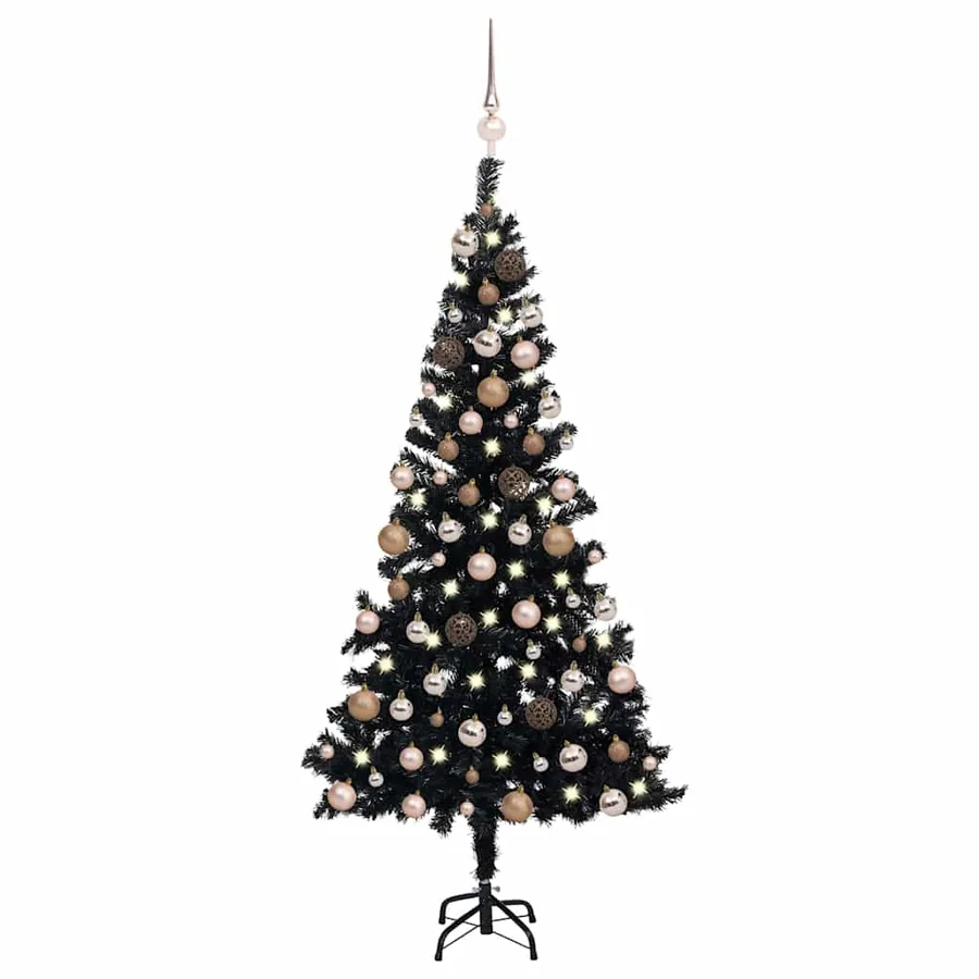 Arbre de Noël artificiel pré-éclairé et boules noir 120 cm PVC