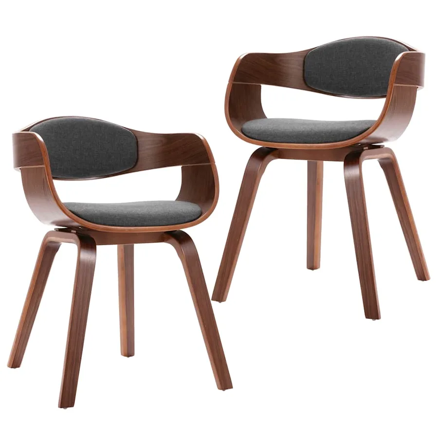 Chaises à manger lot de 2 bois courbé et tissu gris - 2