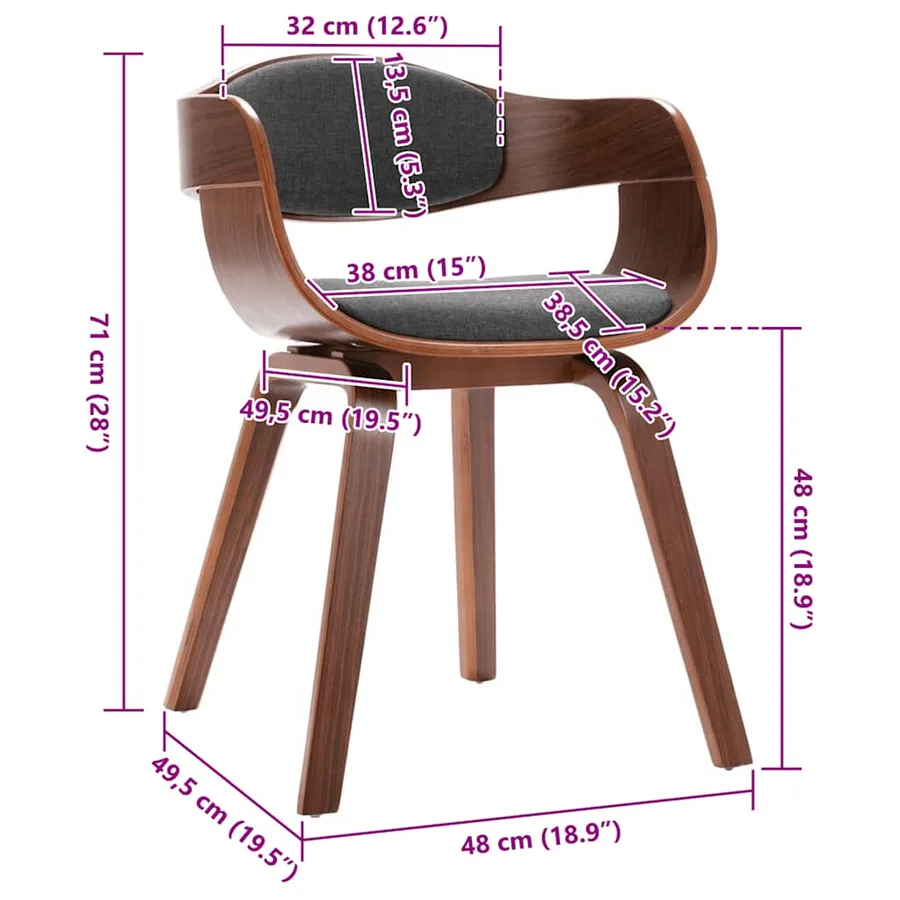Chaises à manger lot de 2 bois courbé et tissu gris - 9