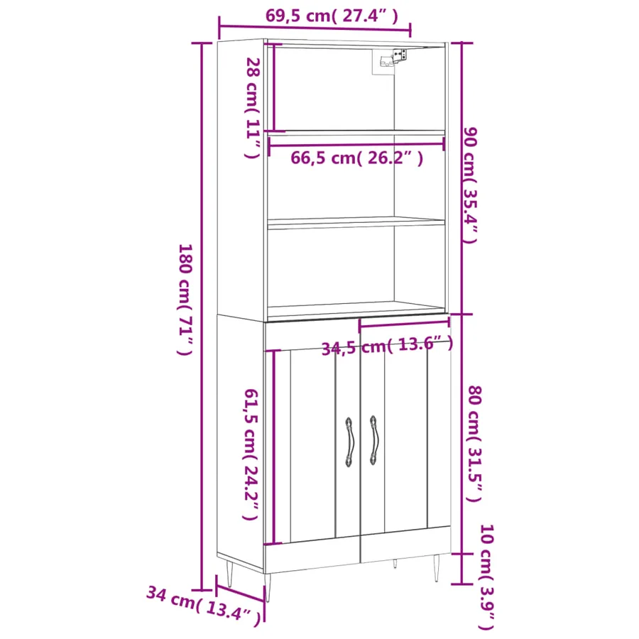 Buffet haut Blanc 69,5x34x180 cm Bois d'ingénierie - 13