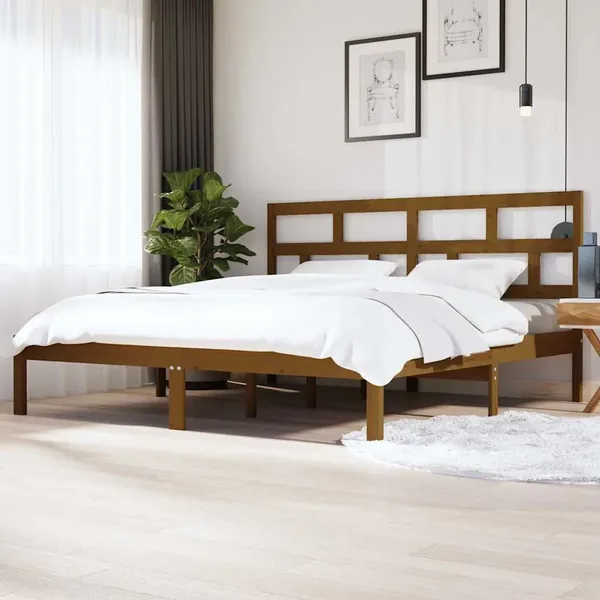 Cadre de lit sans matelas Marron miel Bois pin massif 200x200cm
