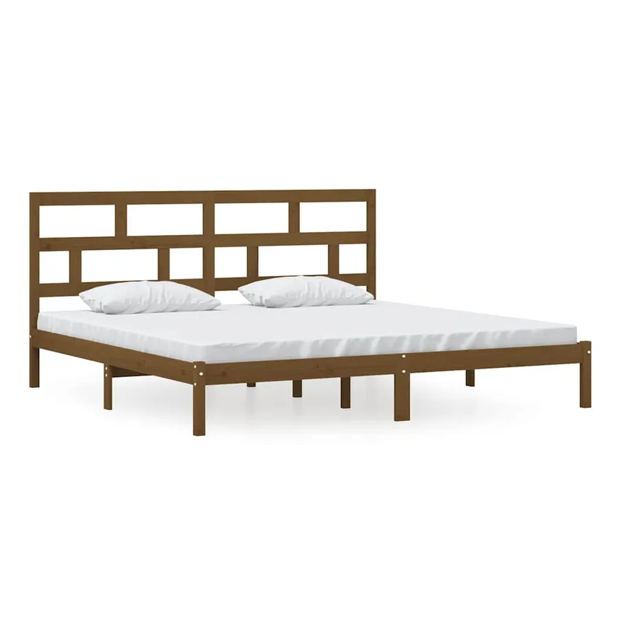 Cadre de lit sans matelas Marron miel Bois pin massif 200x200cm - 2