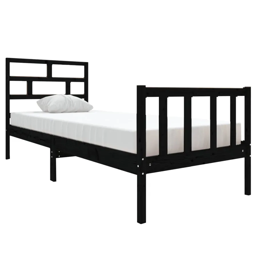 Cadre de lit sans matelas noir bois de pin massif - 2