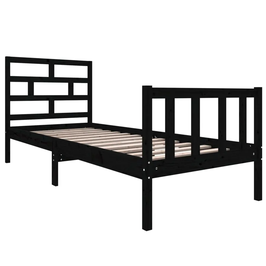 Cadre de lit sans matelas noir bois de pin massif - 3