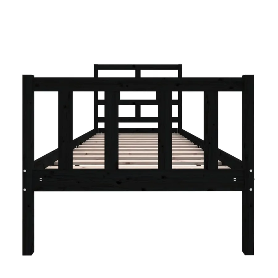 Cadre de lit sans matelas noir bois de pin massif - 4