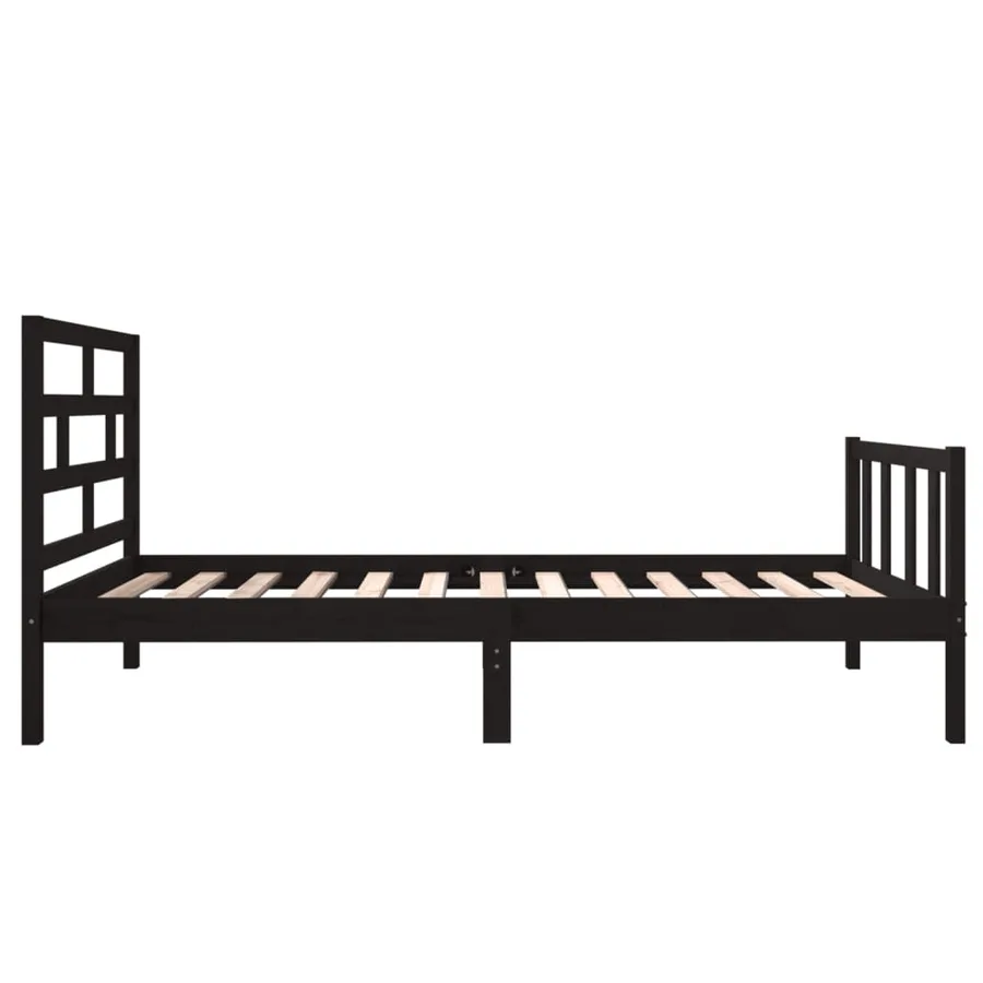 Cadre de lit sans matelas noir bois de pin massif - 5