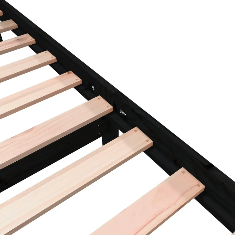 Cadre de lit sans matelas noir bois de pin massif - 6