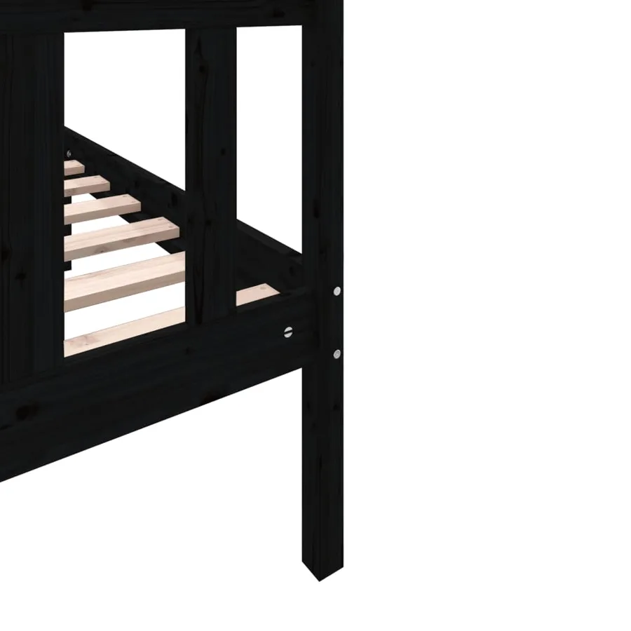 Cadre de lit sans matelas noir bois de pin massif - 7