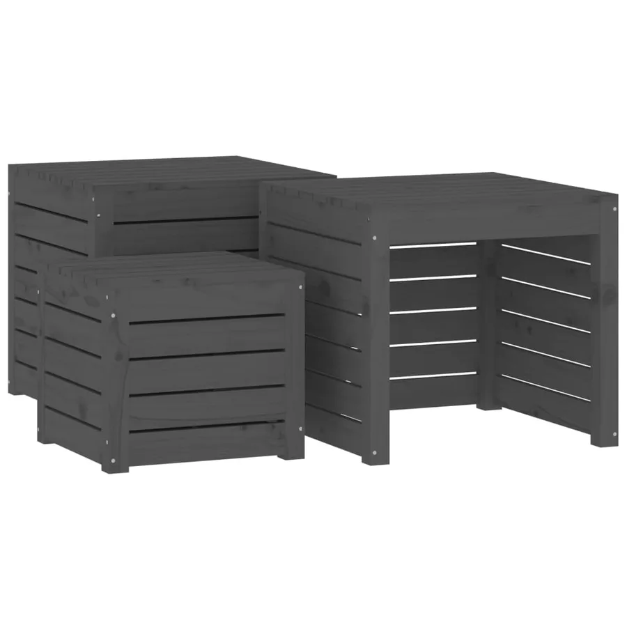 Ensemble de boîtes de jardin 3 pcs gris bois de pin massif - 2