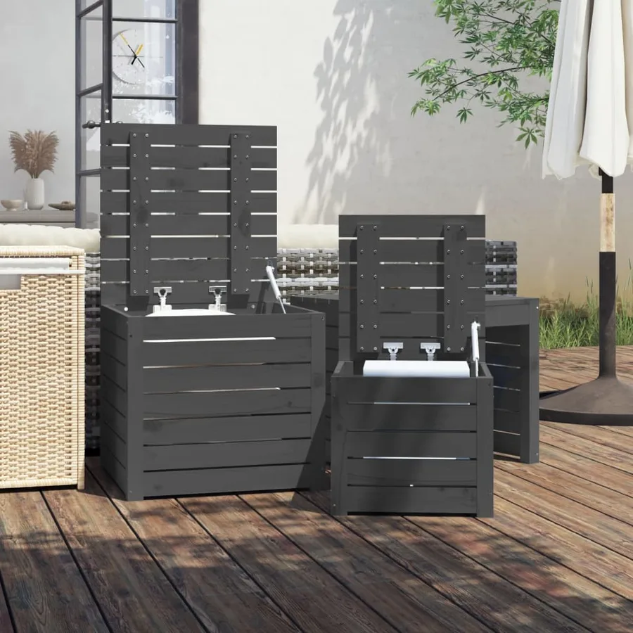 Ensemble de boîtes de jardin 3 pcs gris bois de pin massif - 3