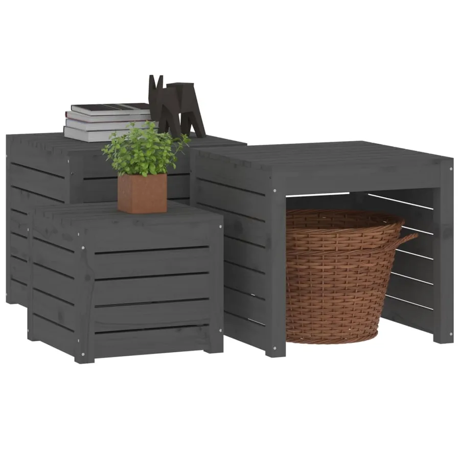 Ensemble de boîtes de jardin 3 pcs gris bois de pin massif - 4