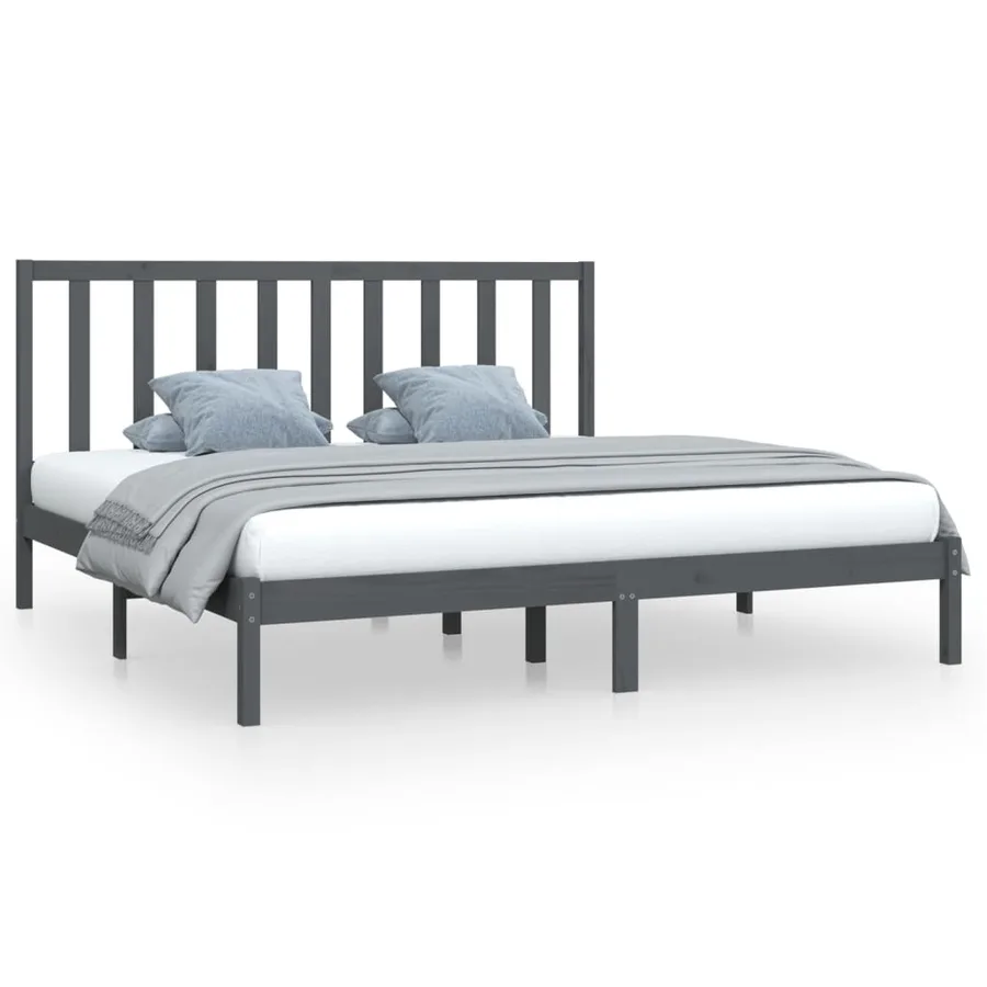 Cadre de lit sans matelas bois massif de pin gris 200x200 cm - 2
