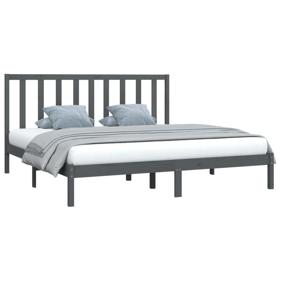 Cadre de lit sans matelas bois massif de pin gris 200x200 cm - 3