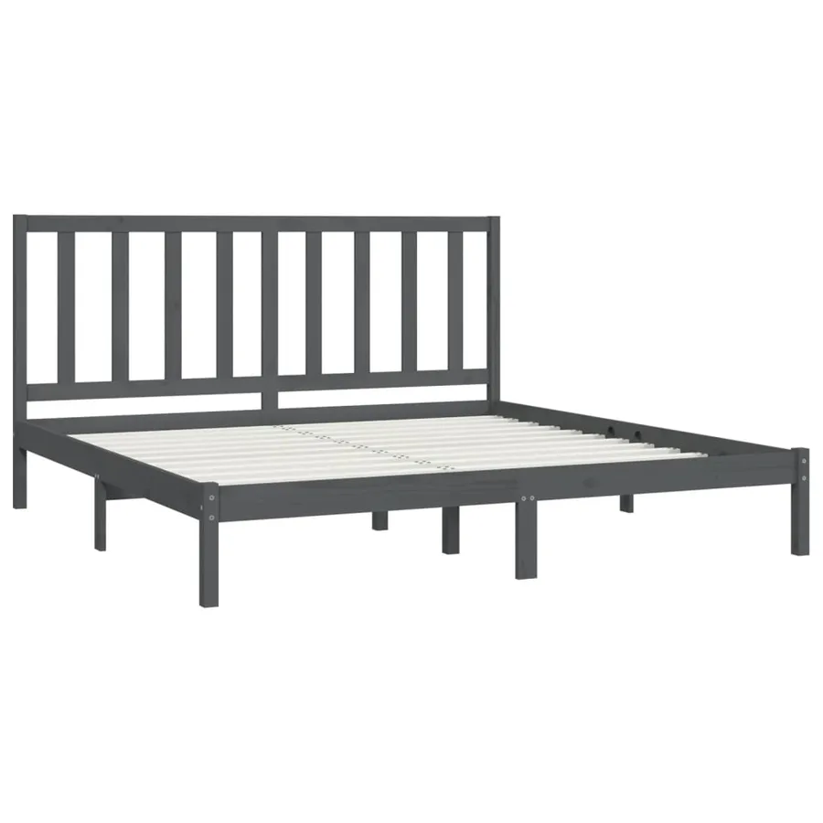 Cadre de lit sans matelas bois massif de pin gris 200x200 cm - 4