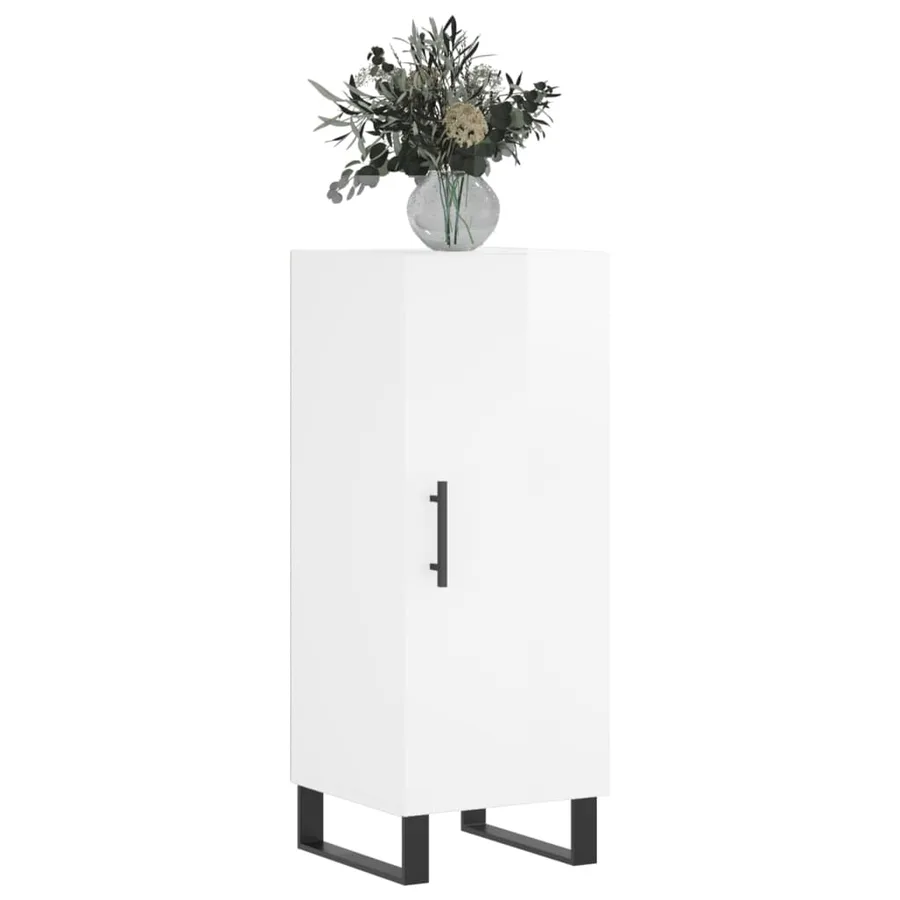 Buffet Blanc brillant 34,5x34x90 cm Bois d'ingénierie - 3