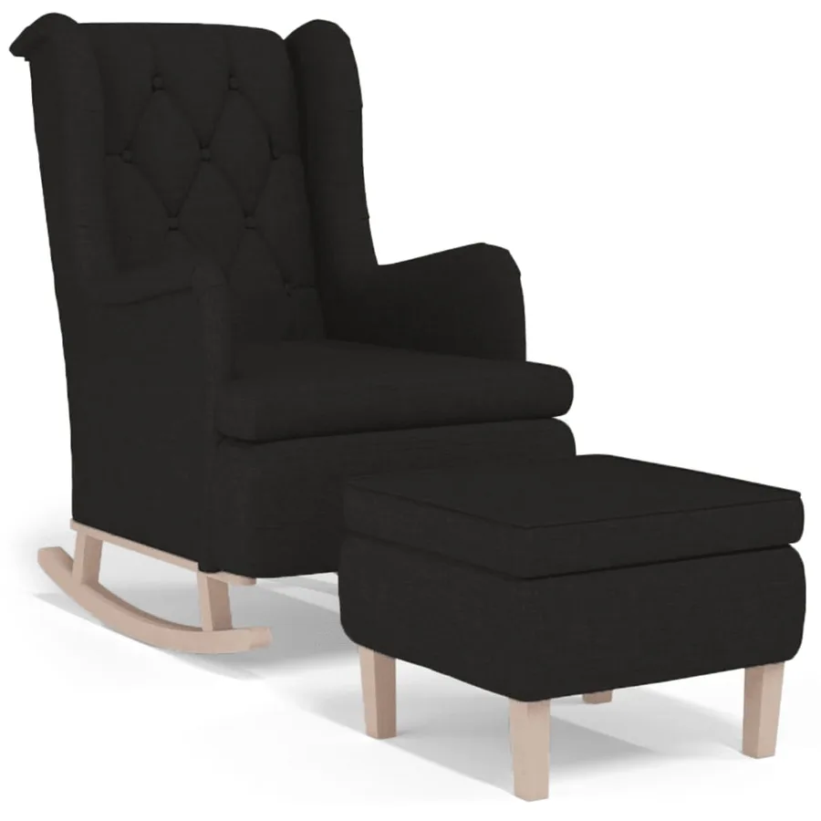 Fauteuil avec pieds à bascule et tabouret Noir Tissu - 2