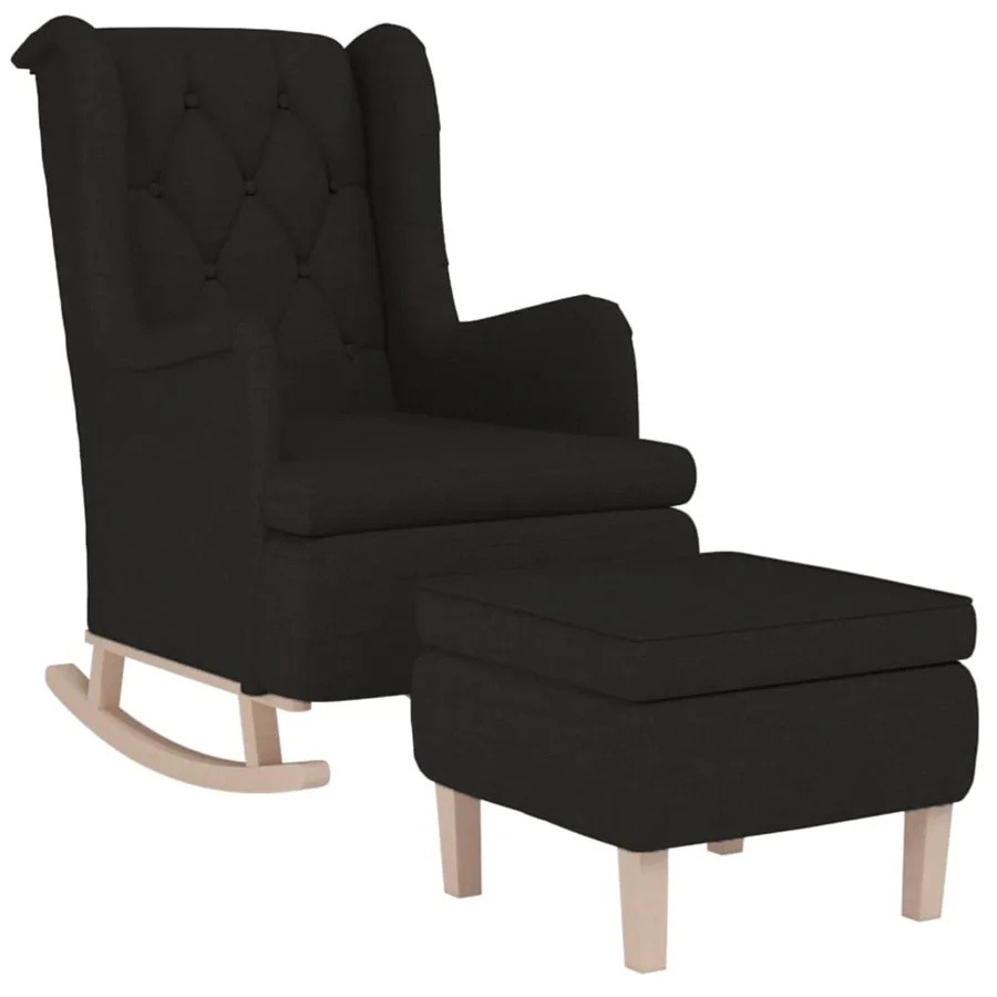 Fauteuil avec pieds à bascule et tabouret Noir Tissu - 3