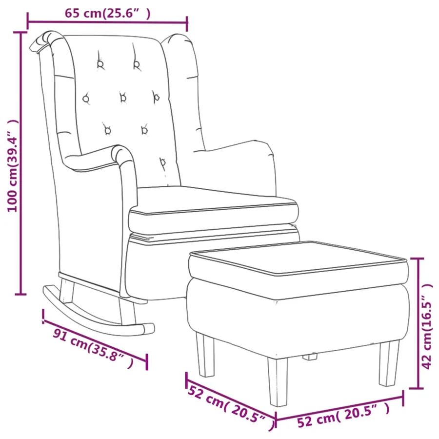 Fauteuil avec pieds à bascule et tabouret Noir Tissu - 7