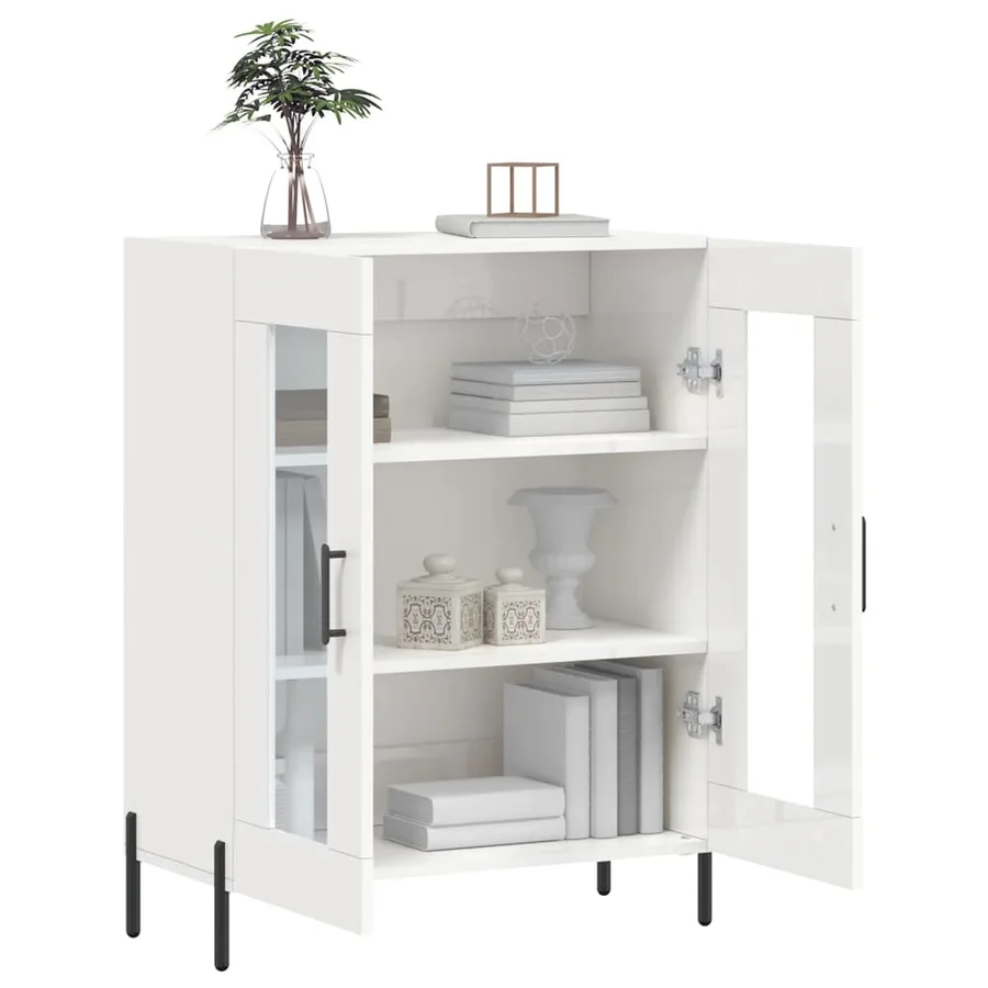 Buffet Blanc brillant 69,5x34x90 cm Bois d'ingénierie - 4
