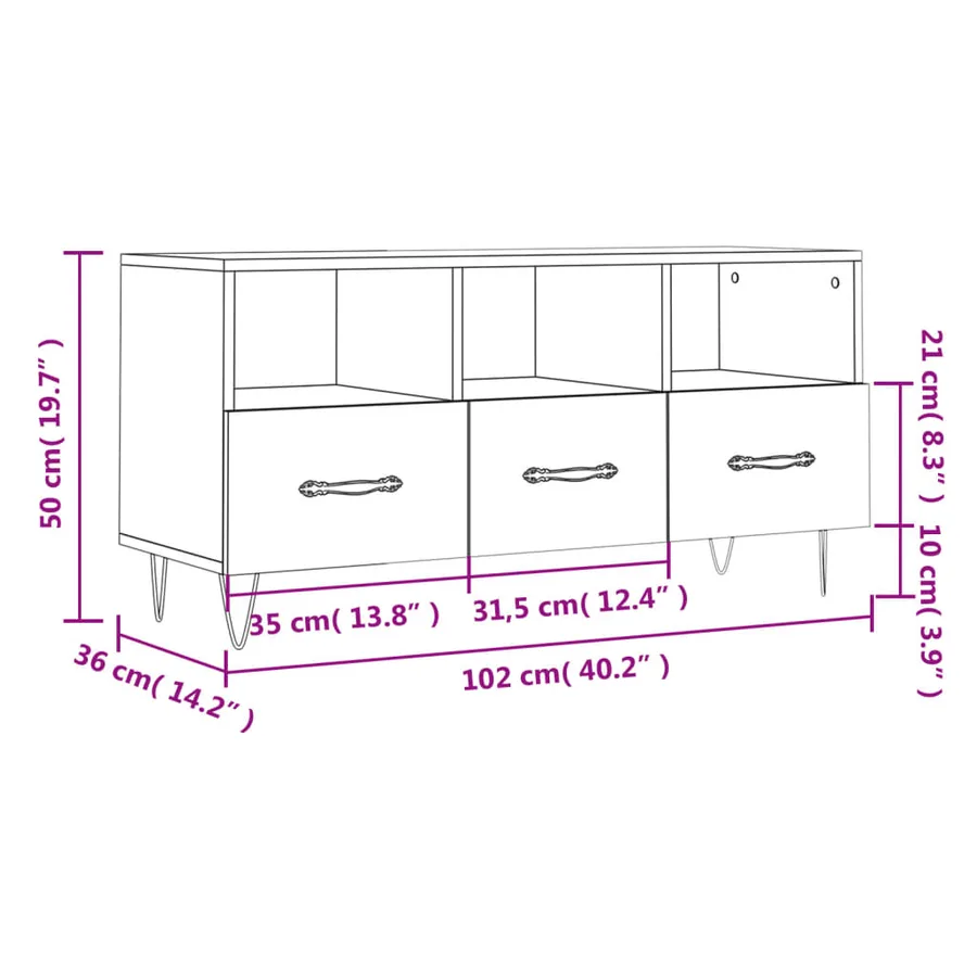 Meuble TV chêne sonoma 102x36x50 cm bois d'ingénierie - 12