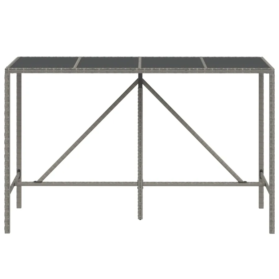 Table de bar et dessus en verre gris 180x70x110 cm poly rotin - 3