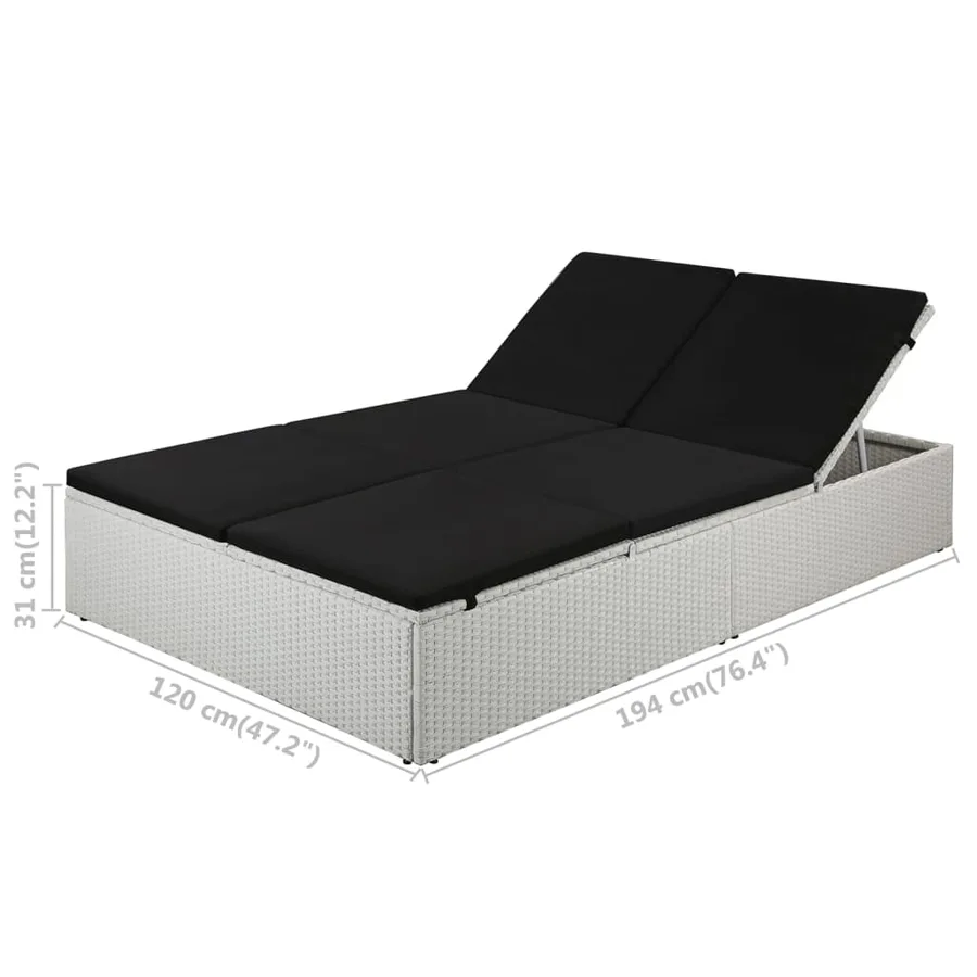 Chaise longue avec coussin Résine tressée Noir - 4