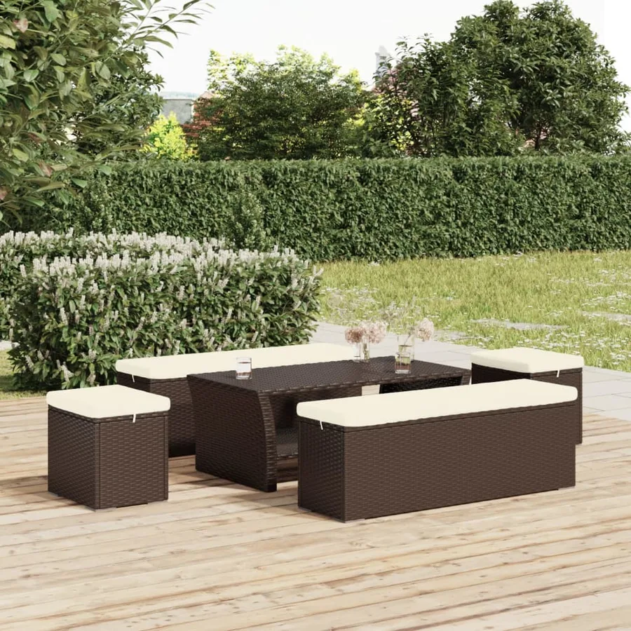 Pouf avec coussin marron 40x30x40 cm résine tressée - 3
