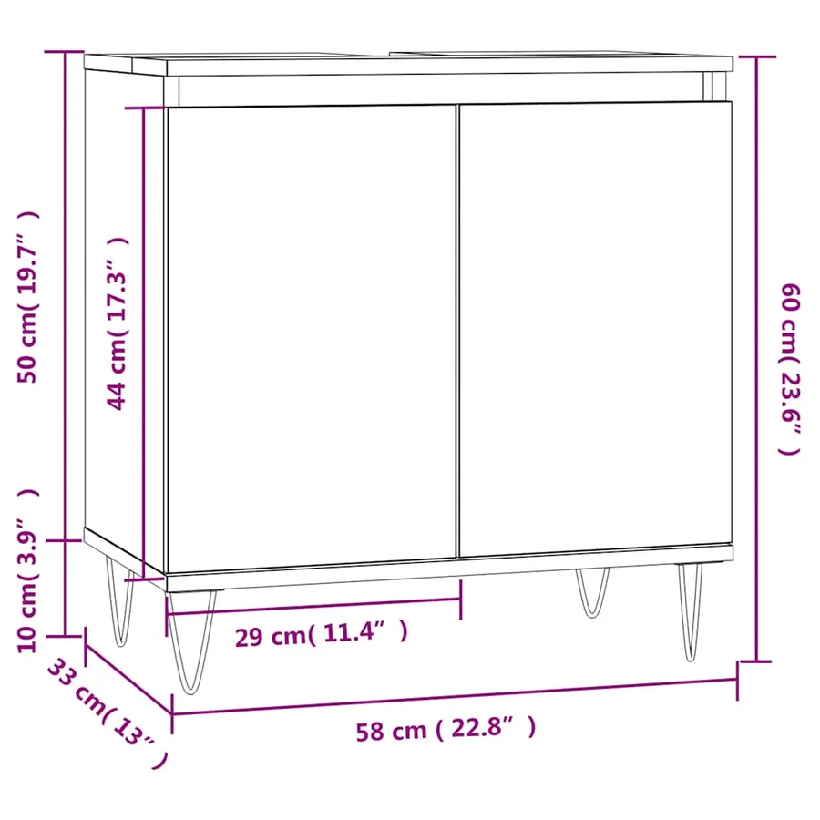 Armoire de bain gris béton 58x33x60 cm bois d'ingénierie - 11