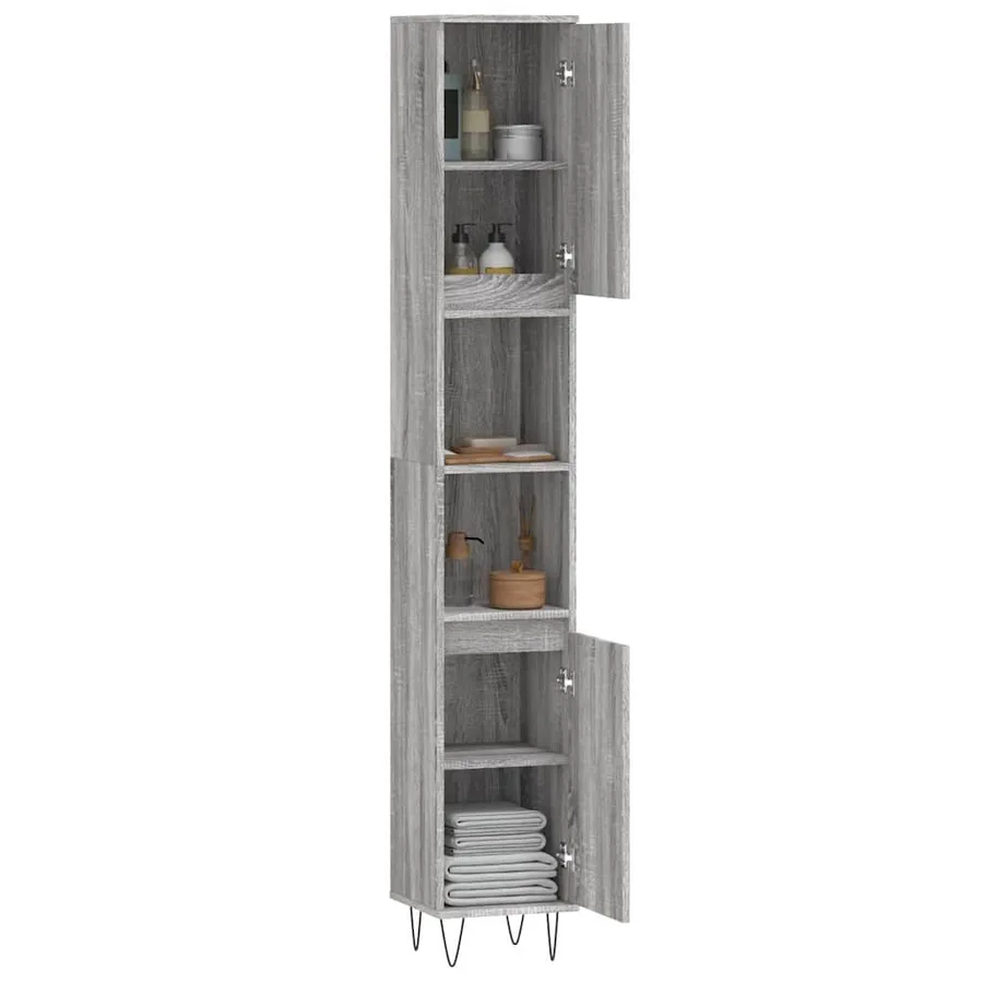 Armoire de bain sonoma gris 30x30x190 cm bois d'ingénierie - 4